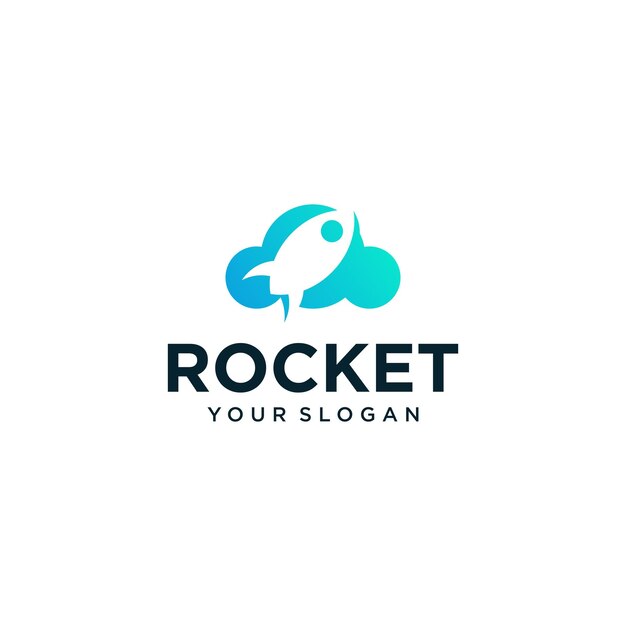cohete vectorial con diseño de logotipo en la nube