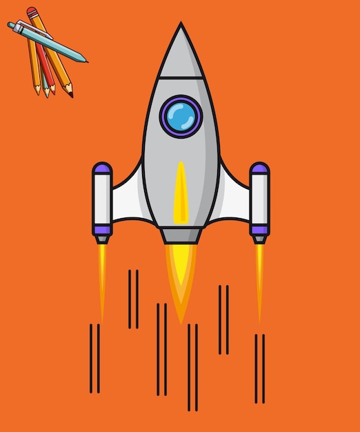 Un cohete volando en el espacio Ilustración de icono vectorial de dibujos animados