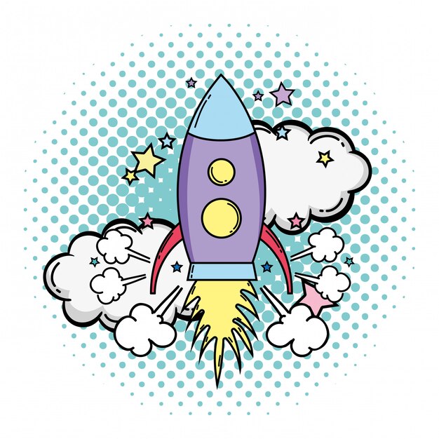 cohete volando estilo pop art