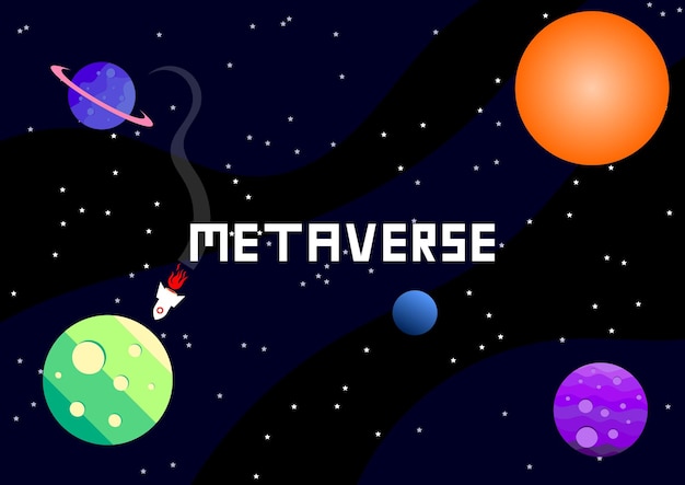 Vector cohetes de metaverso de concepto de realidad virtual que orbitan los planetas