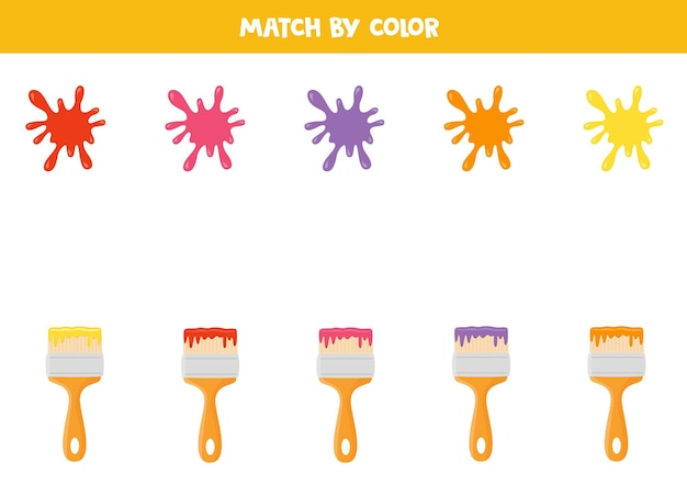 Coincide las salpicaduras de pintura y los pinceles de pintura por colores Juego lógico educativo para niños