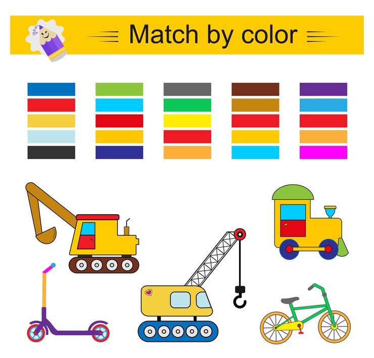 Vector coincidencia por color tareas de atención para niños actividad de hoja de trabajo preescolar ilustración vectorial
