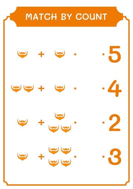 Coincidencia por conteo del juego de barba Leprechaun para niños Hoja de trabajo imprimible de ilustración vectorial