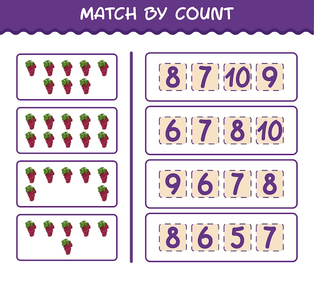 Coincidencia por recuento de uva roja de dibujos animados. Emparejar y contar juego. Juego educativo para niños y niños pequeños en edad preescolar.