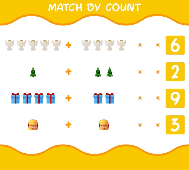Coincidir por conteo de dibujos animados de Navidad. . Emparejar y contar juego. Juego educativo para niños y niños pequeños en edad preescolar.