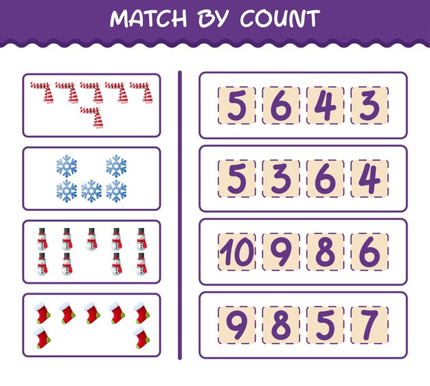 Coincidir por conteo de dibujos animados de Navidad. . Emparejar y contar juego. Juego educativo para niños y niños pequeños en edad preescolar.