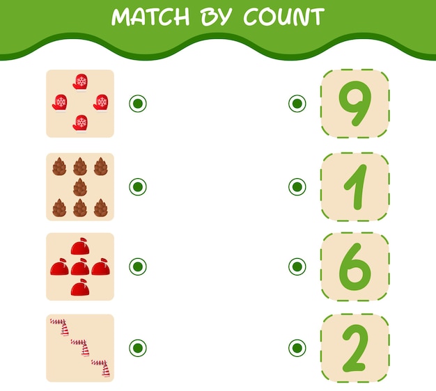 Coincidir por conteo de dibujos animados de Navidad. . Emparejar y contar juego. Juego educativo para niños y niños pequeños en edad preescolar.