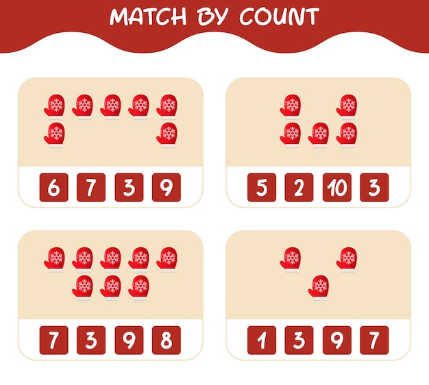 Coincidir por conteo de manopla de dibujos animados. Emparejar y contar juego. Juego educativo para niños y niños pequeños en edad preescolar.