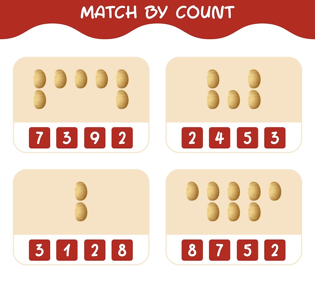Coincidir por conteo de patatas de dibujos animados. Emparejar y contar juego. Juego educativo para niños y niños pequeños en edad preescolar.