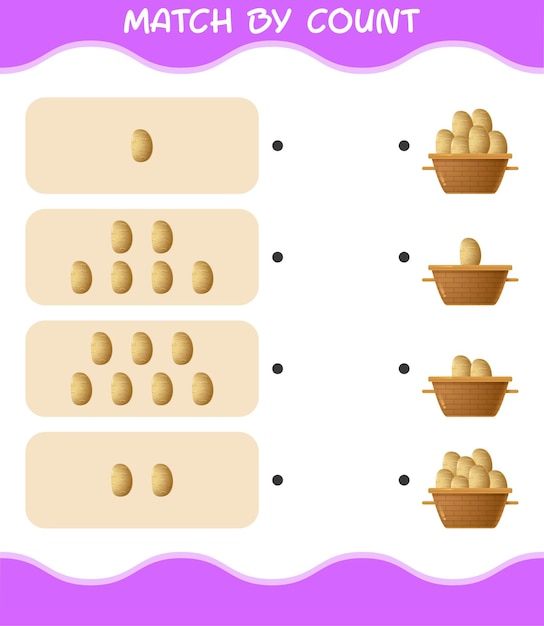 Coincidir por conteo de patatas de dibujos animados. Emparejar y contar juego. Juego educativo para niños y niños pequeños en edad preescolar.