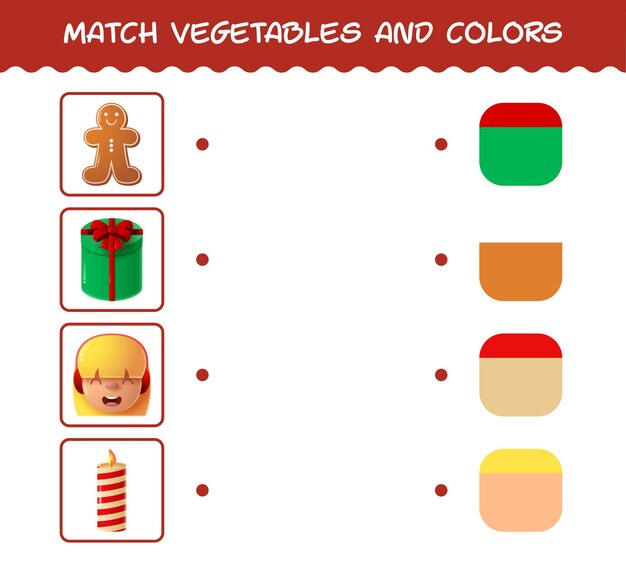 Coincidir con dibujos animados de Navidad y colores. Juego de correspondencias. Juego educativo para niños y niños pequeños en edad preescolar.