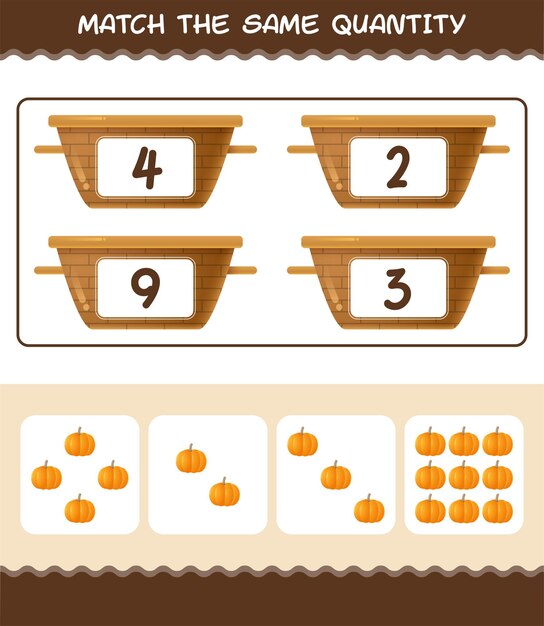 Coincidir con la misma cantidad de calabaza. Contando juego. Juego educativo para niños y niños pequeños en edad preescolar.