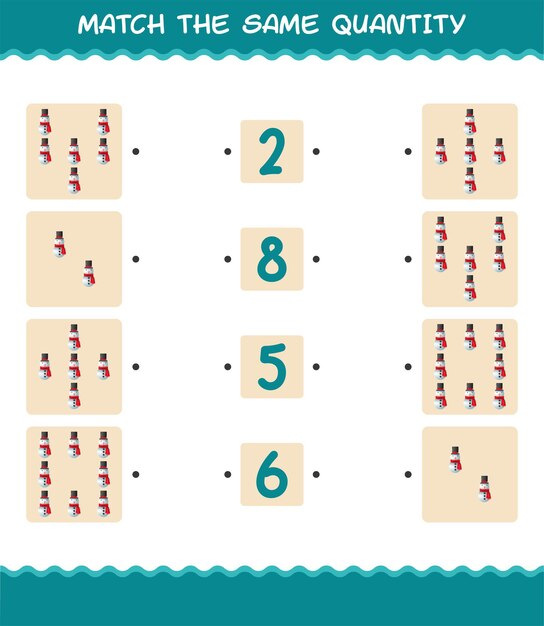 Coincidir con la misma cantidad de muñeco de nieve. Contando juego. Juego educativo para niños y niños pequeños en edad preescolar.