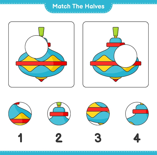 Coincidir con las mitades Coincidir con las mitades de Whirligig Toy Juego educativo para niños hoja de trabajo imprimible