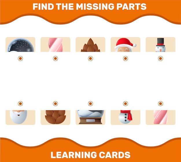 Coincidir con piezas de Navidad de dibujos animados. Juego de correspondencias. Juego educativo para niños y niños pequeños en edad preescolar.