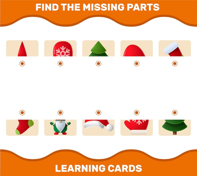 Coincidir con piezas de Navidad de dibujos animados. Juego de correspondencias. Juego educativo para niños y niños pequeños en edad preescolar.