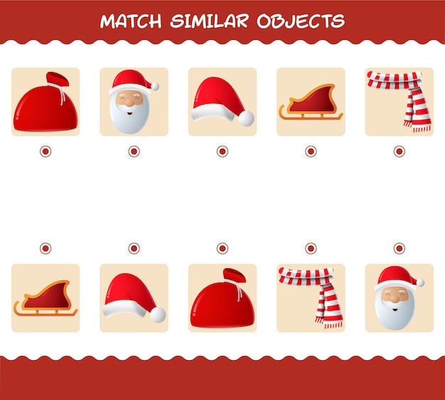 Vector coincidir con similares de dibujos animados de navidad. juego de correspondencias. juego educativo para niños y niños pequeños en edad preescolar.