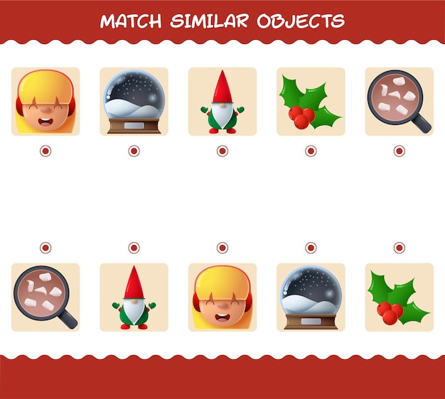 Vector coincidir con similares de dibujos animados de navidad. juego de correspondencias. juego educativo para niños y niños pequeños en edad preescolar.