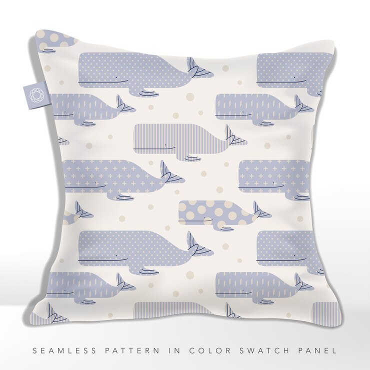 Cojín con diseño minimalista de ballenas de vida marina