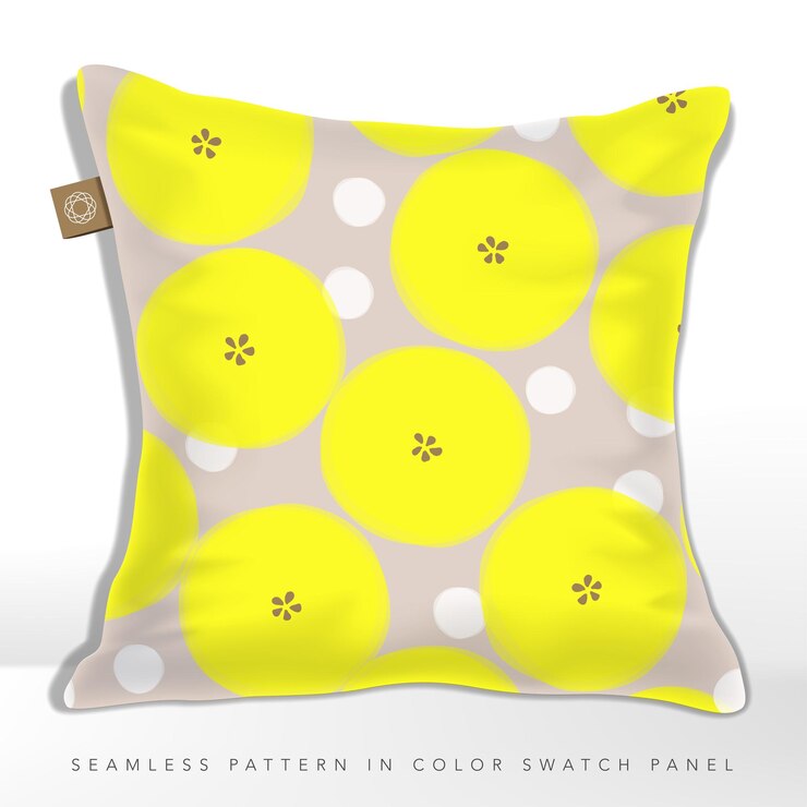 cojín con estampado floral minimalista o abstracto de primavera u otoño de estilo japonés sin costuras en amarillo neón y beige