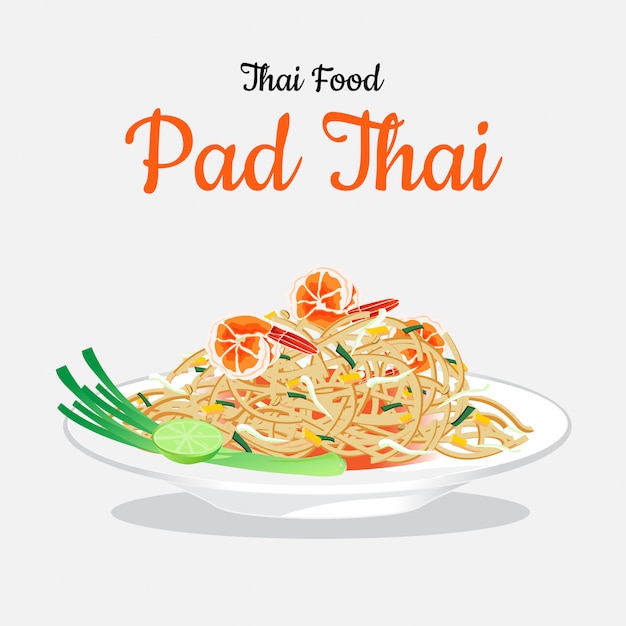 Cojín tailandés de la comida tailandés en el plato blanco.