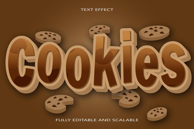 Vector cokies efecto de texto editable 3 dimensiones en relieve estilo moderno