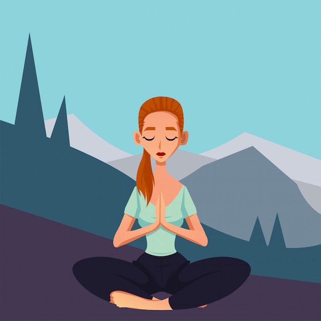 Cola de caballo mujer con atuendo deportivo Tosca haciendo yoga ilustración