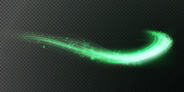 Cola de color verde ondulado ardiente de vector Líneas onduladas verdes delicadas ligeras