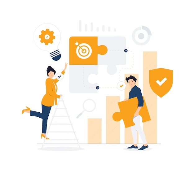 Colaboración asociación en busca de soluciones creativas personas conectando y armando una pieza de rompecabezas trabajo en equipo ilustración de concepto de negocio