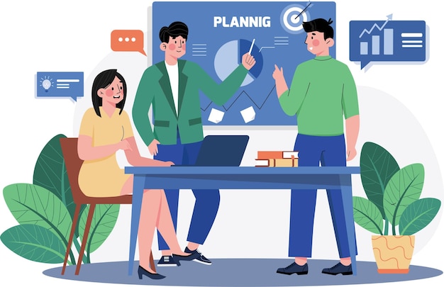 Colaboración remota en equipo e ilustración de productividad Reuniones virtuales y flujo de trabajo