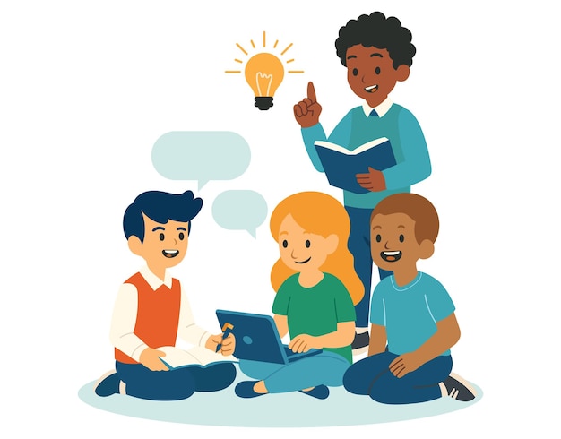 Colaborar en la ilustración plana del cartel de estudio de negocios de trabajo en equipo