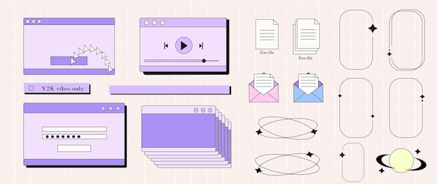 Colage de elementos de interfaz de usuario UI y tema UX portada de moda en vaporwave estilo 80s90s retr