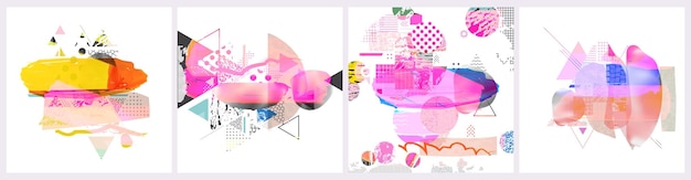 Colage de ilustraciones vectoriales artísticas de diferentes texturas y formas