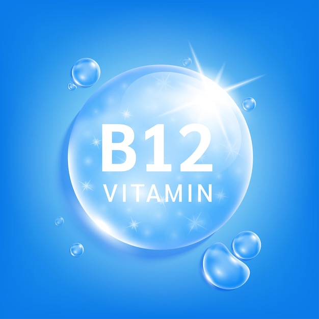 Colágeno sérico vitamina B12 gota azul agua complejo vitamínico con fórmula química conceptos médicos