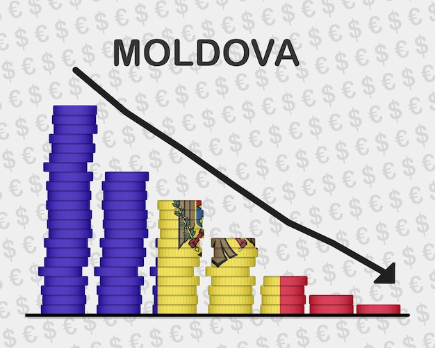 Vector colapso económico de moldavia disminución de los valores con crisis de monedas y concepto de degradación