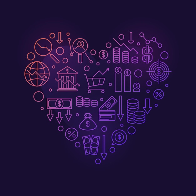 Colapso económico vector banner de color en forma de corazón Ilustración de crisis financiera