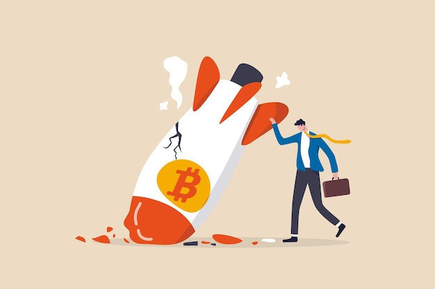 Colapso del precio de Bitcoin, concepto de precio de volatilidad de la moneda criptográfica