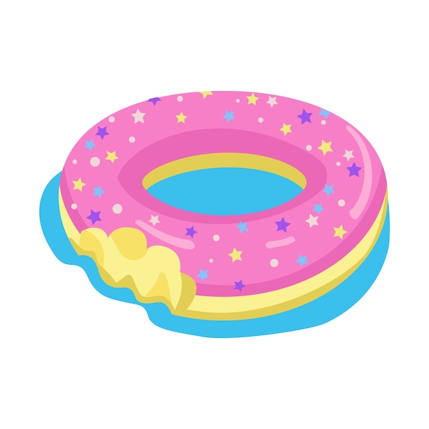 Colchón de aire con forma de rosquilla mordida objeto vectorial de color semiplano Elemento de tamaño completo en blanco Actividades de piscina ilustración de estilo de dibujos animados simple para diseño gráfico web y animación