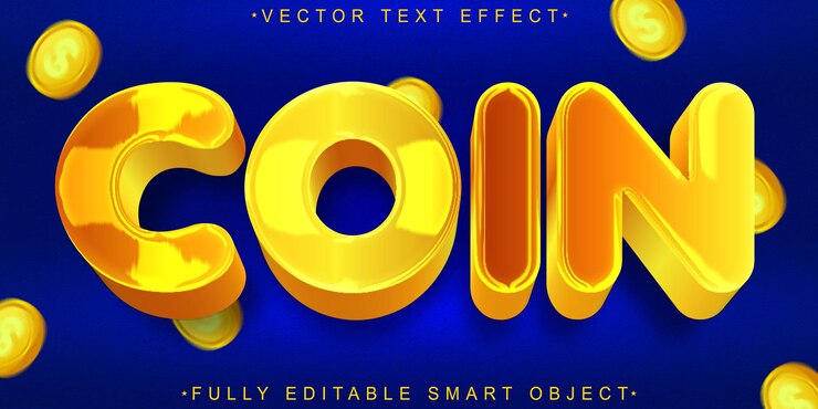 Vector colden coin vector efecto de texto de objeto inteligente totalmente editable