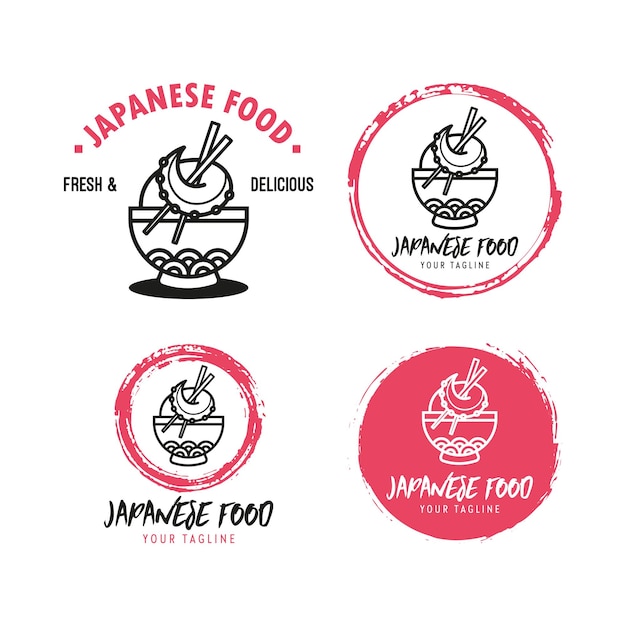 COLECCIÓN DE LOGOTIPO DE DIBUJOS ANIMADOS DE COMIDA JAPONESA