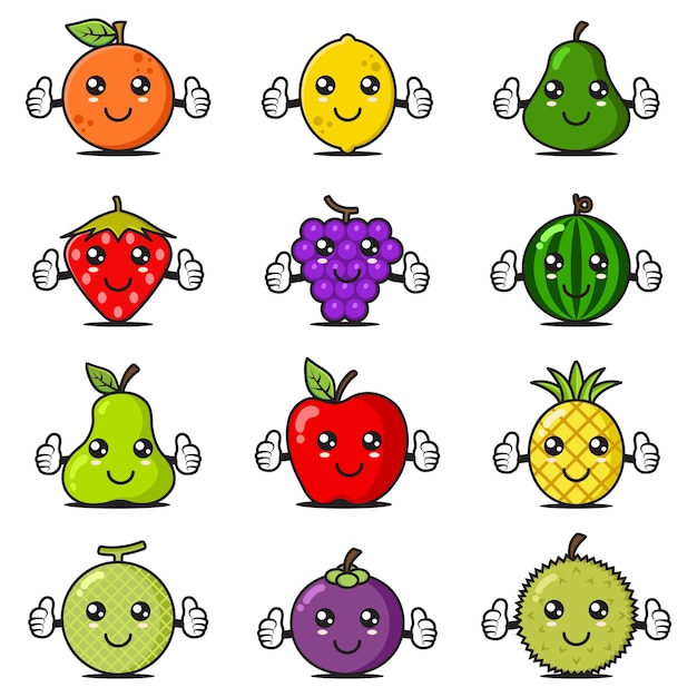 Colección de 12 mascotas de frutas.