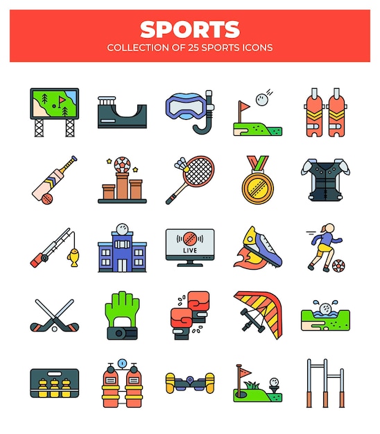 Colección de 25 íconos deportivos cricket golf bádminton y más