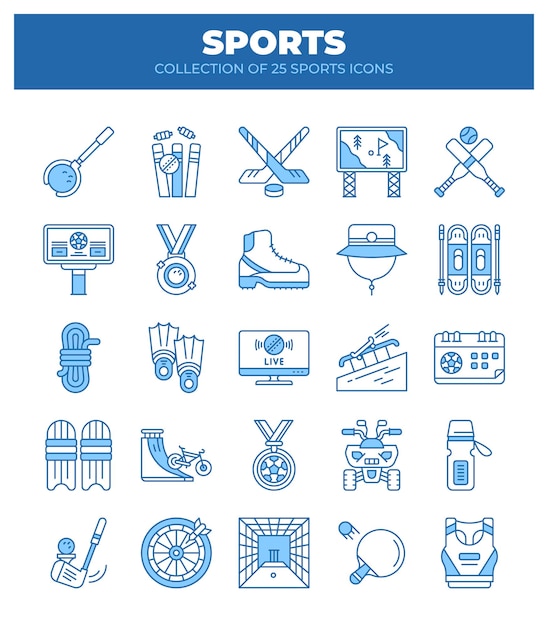 Colección de 25 íconos deportivos Una guía de varios deportes y juegos