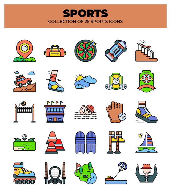 Colección de 25 íconos deportivos Una guía vibrante para los deportes de verano e invierno