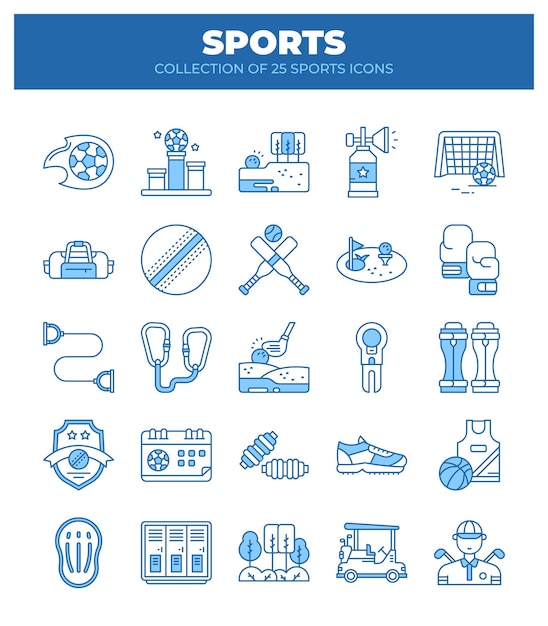 Colección de 25 iconos deportivos Una guía visual de varios deportes y su equipo