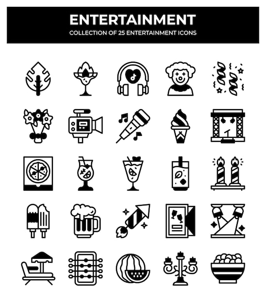 Colección de 25 íconos de entretenimiento Celebración de fiestas Actividades divertidas