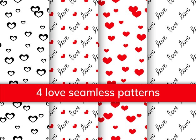 Colección de 4 patrones sin fisuras para el día de San Valentín