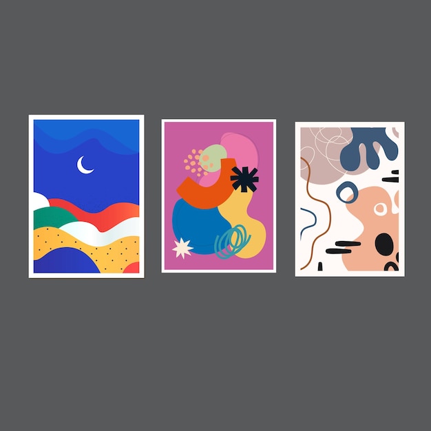 Colección de 70s color gradiente póster vector de fondo Conjunto de decoración de pared retro groovy tri