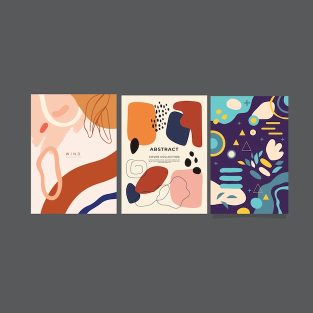 Colección de 70s color gradiente póster vector de fondo Conjunto de decoración de pared retro groovy tri
