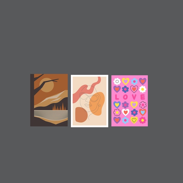 Colección de 70s color gradiente póster vector de fondo Conjunto de decoración de pared retro groovy tri